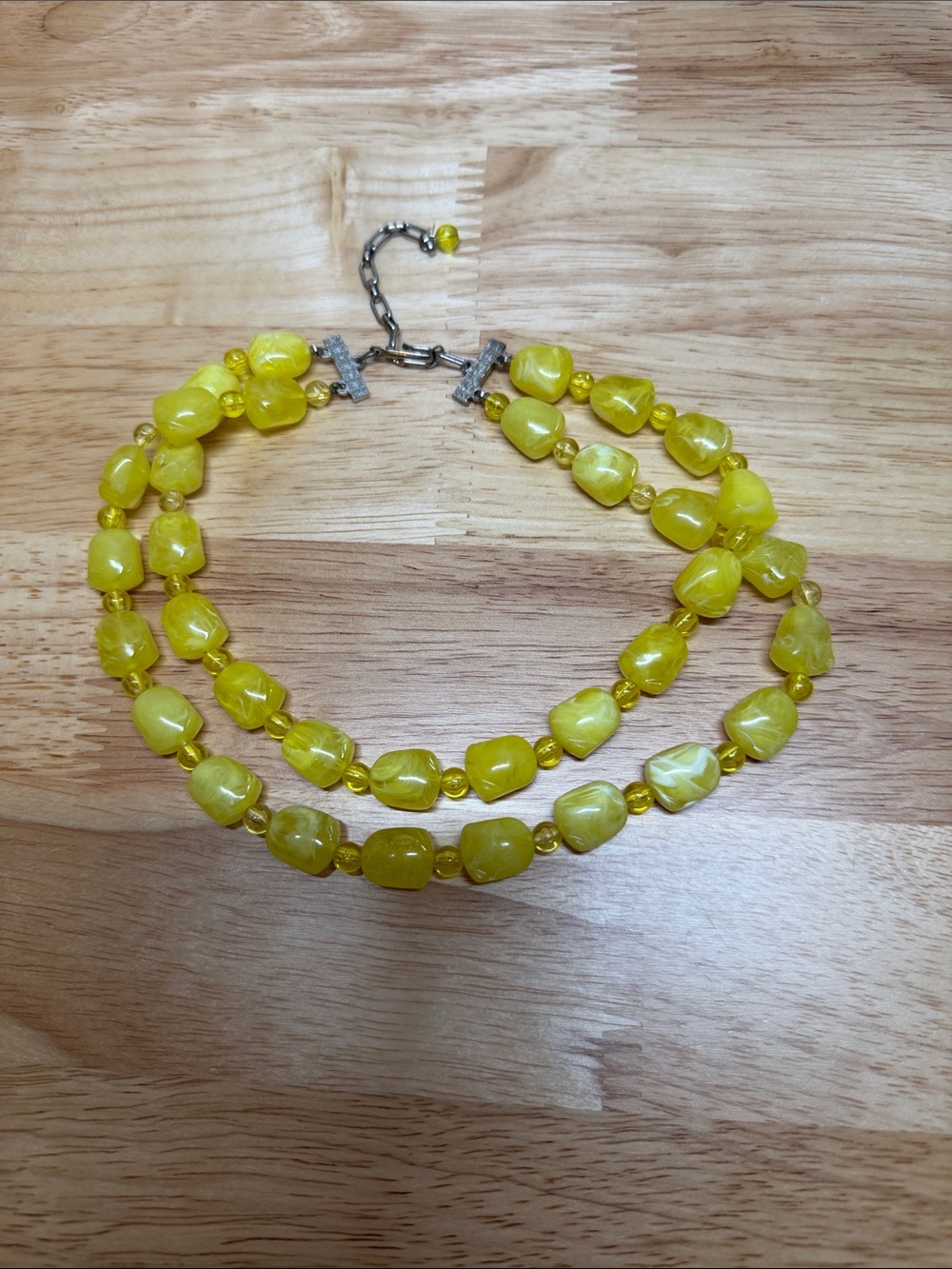 Vintage Yellow Double-Strand Beaded Necklace